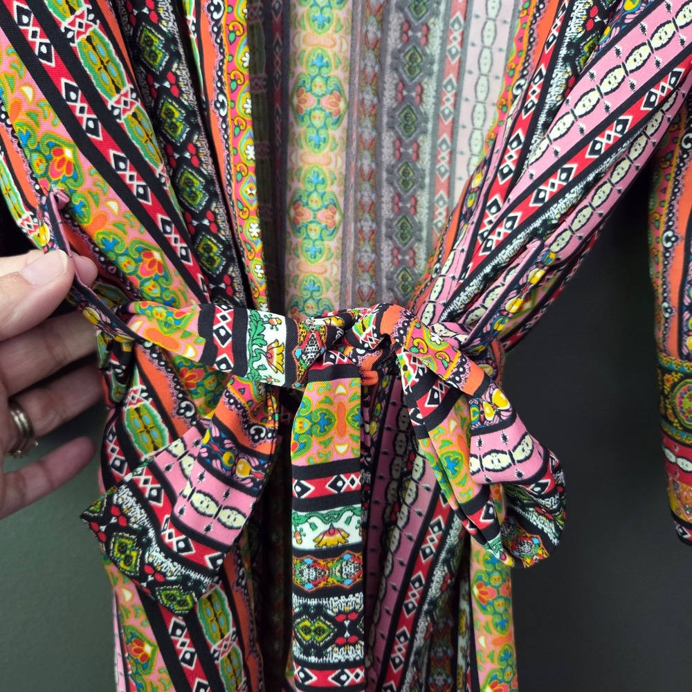 Reserved Womens Multicolor Geometric Stripe Kimono Wrap Tie Belt Top EUR 36 US 6 - Picture 6 of 8